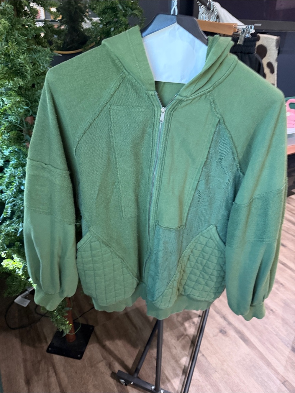 Pilcro Green Hooded Zip-Up Teddy Jacket